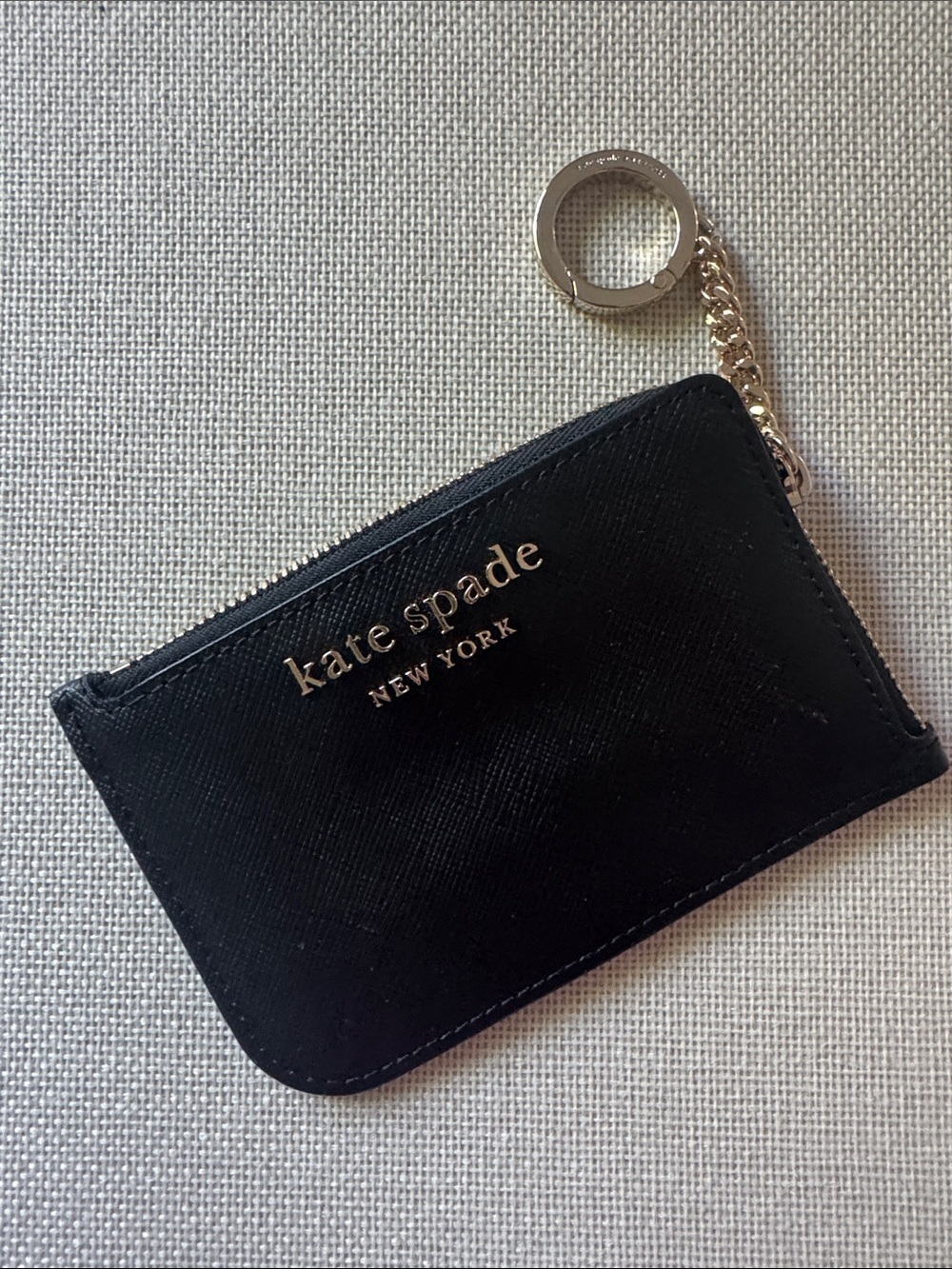 Kate Spade keychain Cameron leather Lzip wallet black